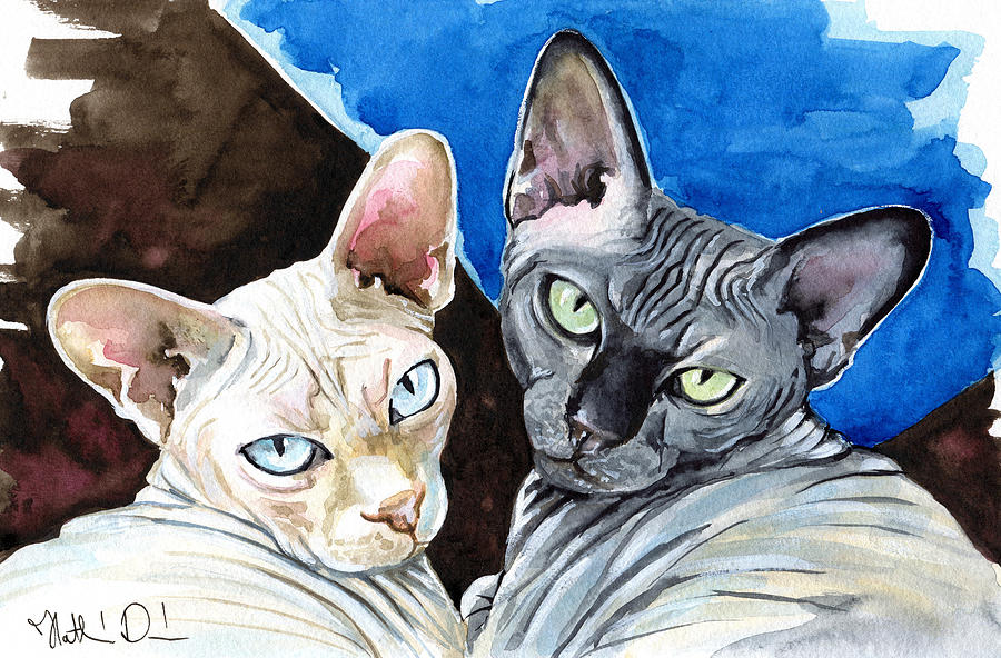 Sphynx Love - Cat Painting Painting by Dora Hathazi Mendes