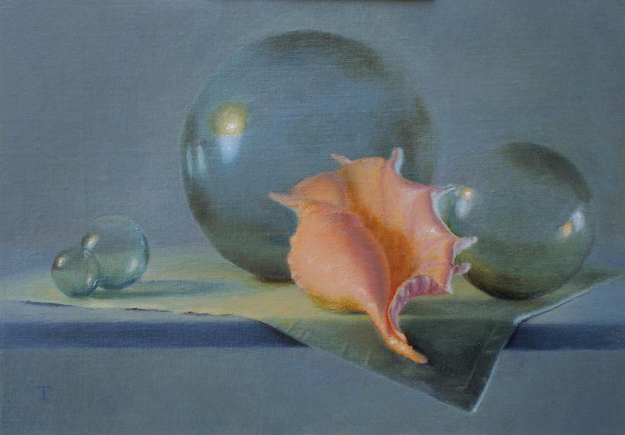 Spider Conch Shell with Japanese Fishing Floats Painting by Amanda