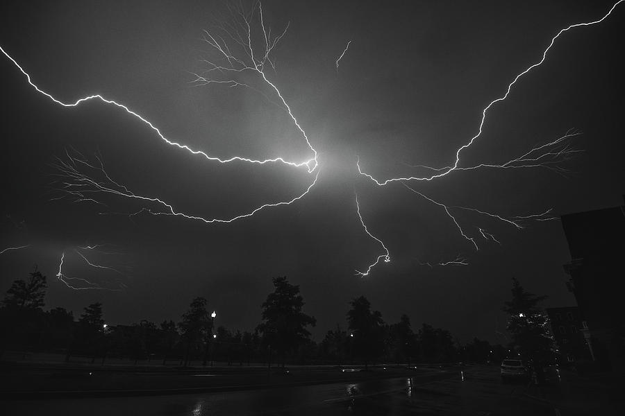 Spider Lightning over DC in BW Photograph by Jeff at JSJ Photography