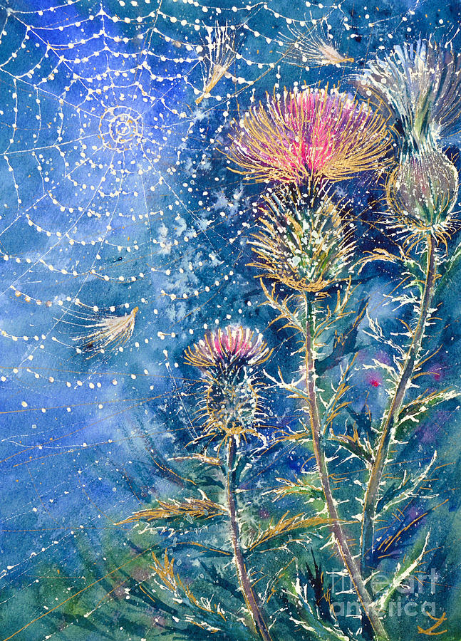 Spider Web on the Thistle Painting by Zaira Dzhaubaeva