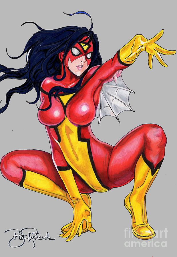 Spider Woman - color Drawing by Bill Richards