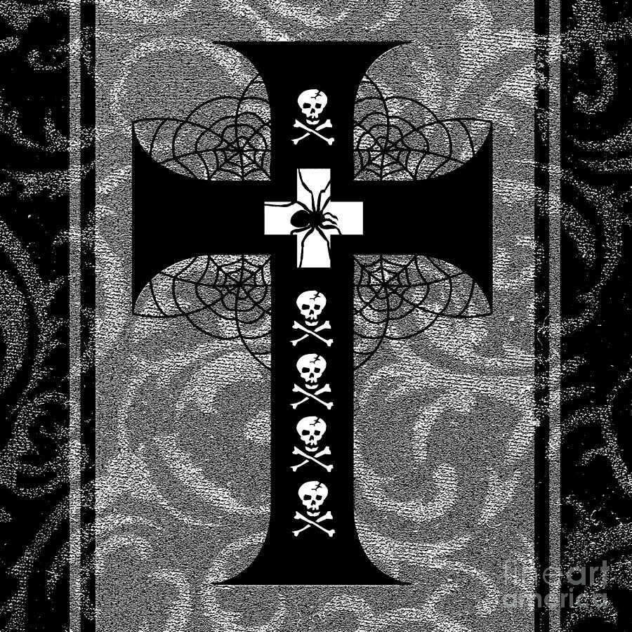 Spiderweb Skull Cross Digital Art by Roseanne Jones