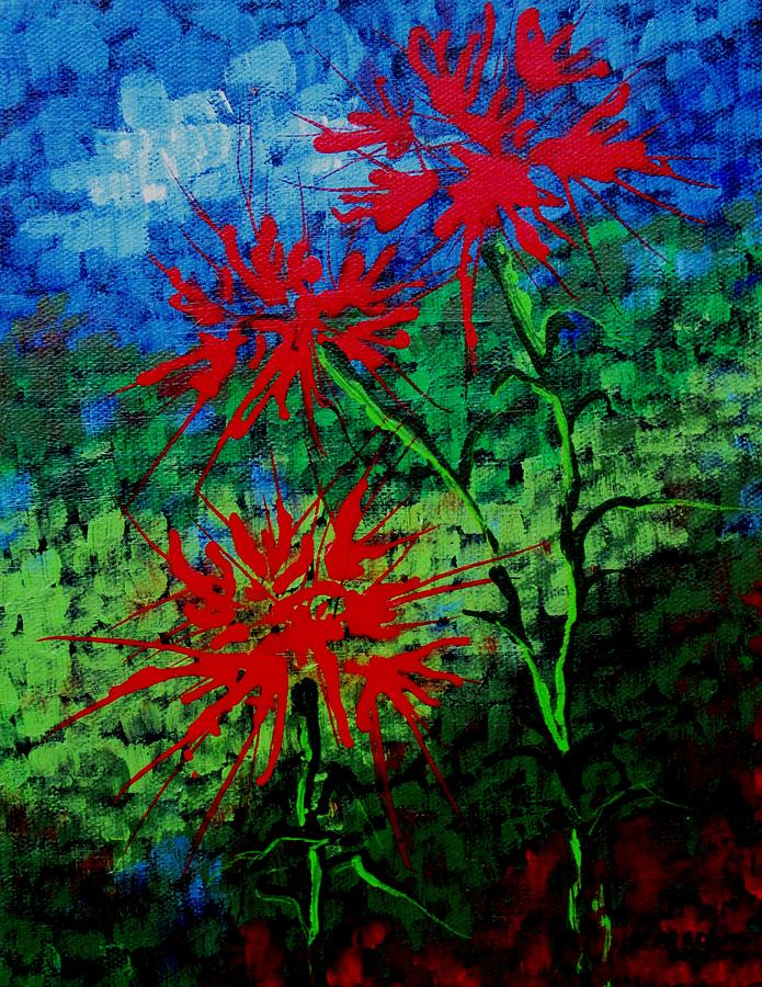 Spikey Red Flowers Painting by Louise Adams
