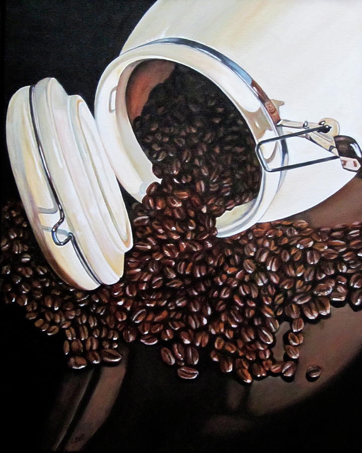 Coffee Painting - Spilled coffee beans by Lillian  Bell