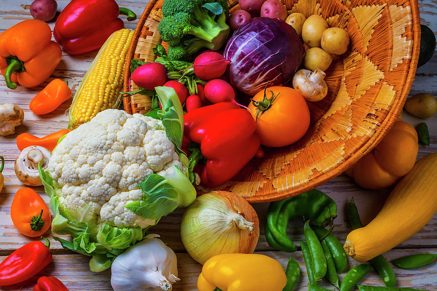 Vegetable Photograph - Spilling Basket Of Vegetables by Garry Gay