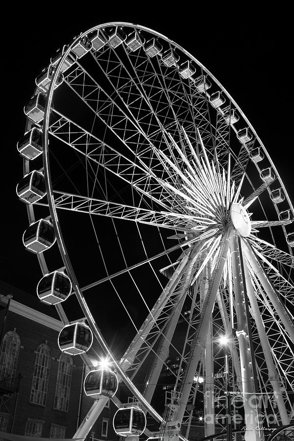 Spinning At Night Twenty Stores Up BW SkyView Ferris Wheel Centennial Park Atlanta, Georgia Art Photograph by Reid Callaway