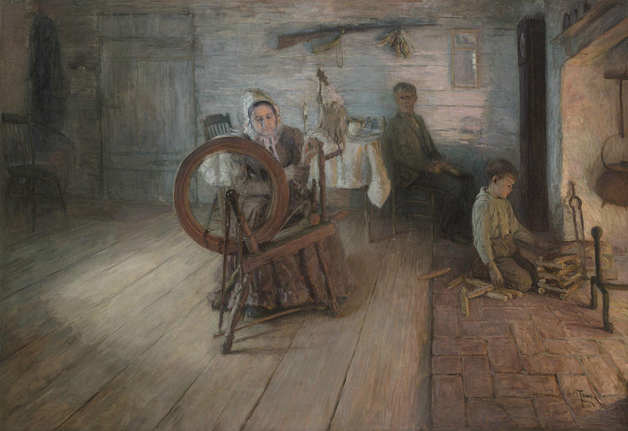American Artist Painting - Spinning By Firelight by Henry Ossawa Tanner
