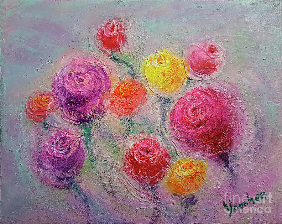 Spinning Dancing Roses Painting by Yoonhee Ko