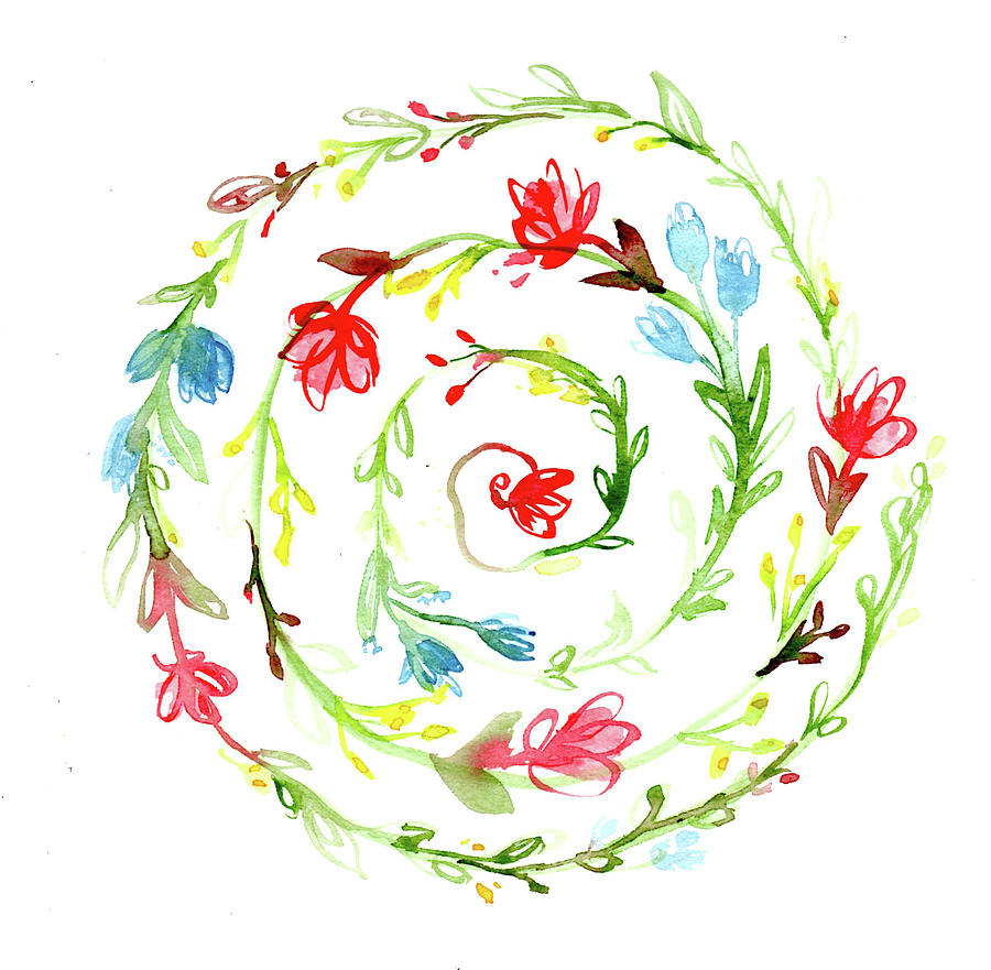 Spiral Painting - Spiral Botanical Mandala by Louise Gale