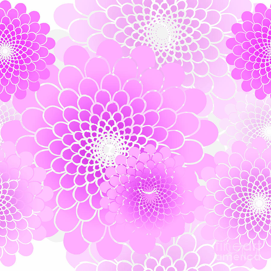 Flower Digital Art - Spiral flowers Leaves pattern, geometric magenta pink floral by Tina Lavoie