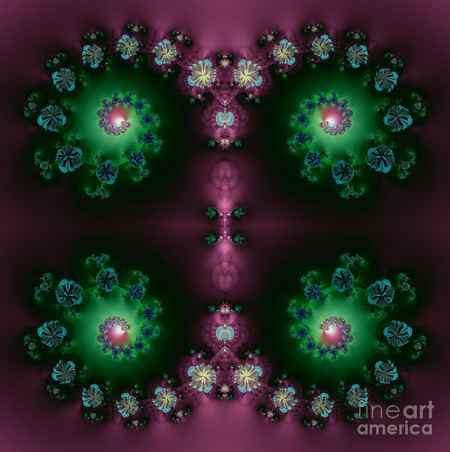 Abstract Digital Art - Spiral Galaxies Fractal in Purple and Green by Rose Santuci-Sofranko