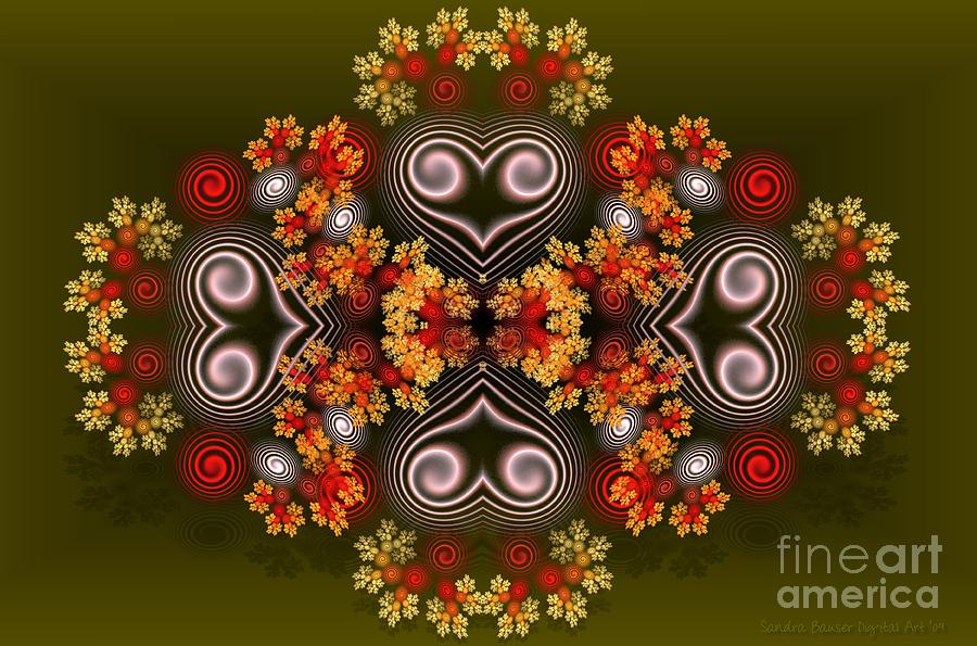Spiral Hearts and Flowers Digital Art by Sandra Bauser