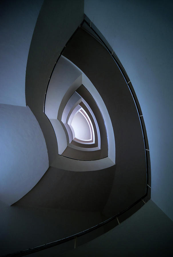 Spiral modern staircase in blue tones Photograph by Jaroslaw Blaminsky