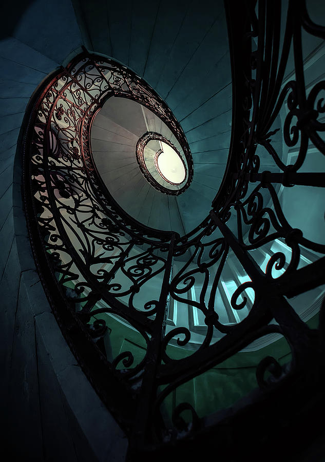 Spiral ornamented staircase in blue and green tones Photograph by Jaroslaw Blaminsky