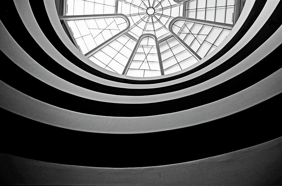 Architecture Photograph - Spiral staircase and ceiling inside The Guggenheim by Sami Sarkis