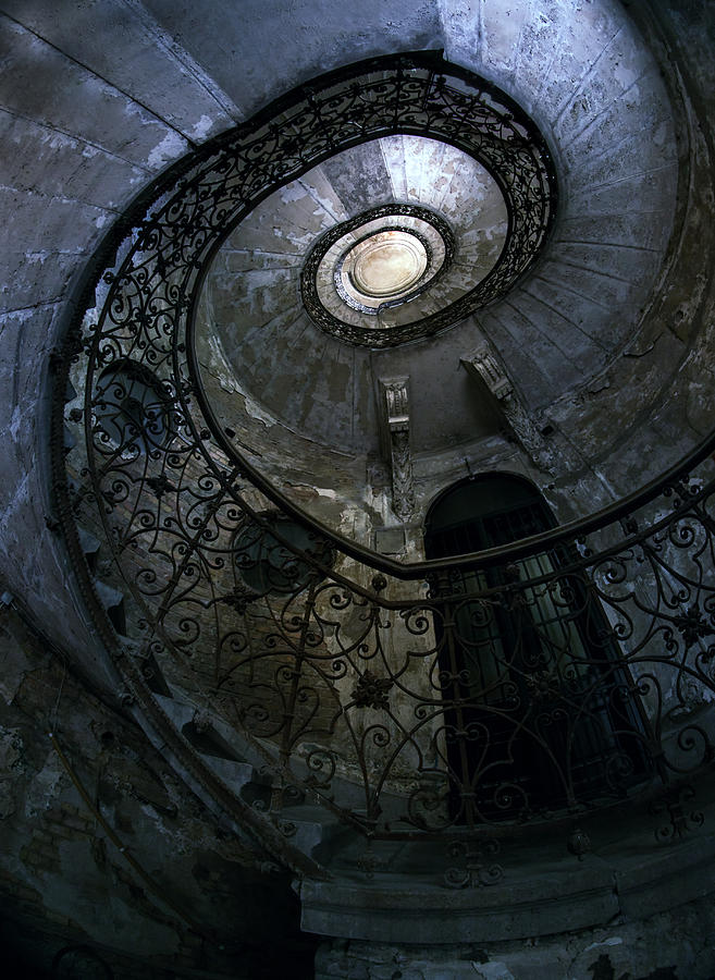 Spiral Staircase in blue and gray tones Photograph by Jaroslaw Blaminsky