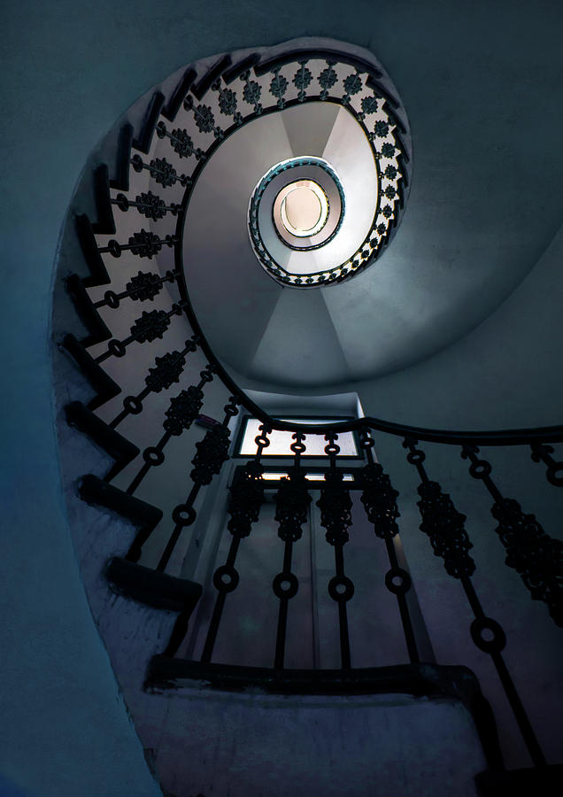 Spiral staircase in blue colors Photograph by Jaroslaw Blaminsky