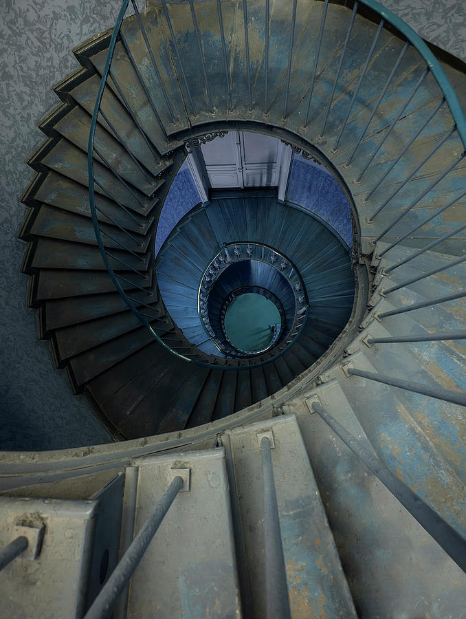 Spiral staircase in brown and blue colors Photograph by Jaroslaw Blaminsky
