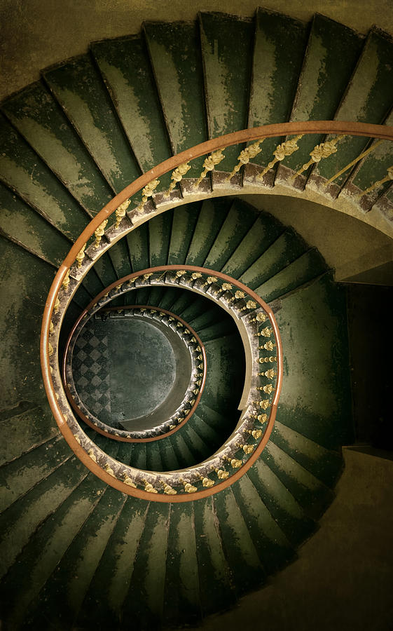 Spiral staircase  in green and yellow Photograph by Jaroslaw Blaminsky
