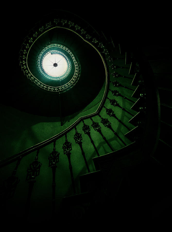 Architecture Photograph - Spiral staircase in green tones by Jaroslaw Blaminsky