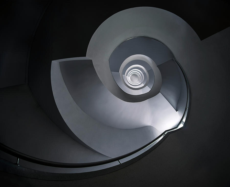 Spiral staircase in grey and blue tones Photograph by Jaroslaw Blaminsky