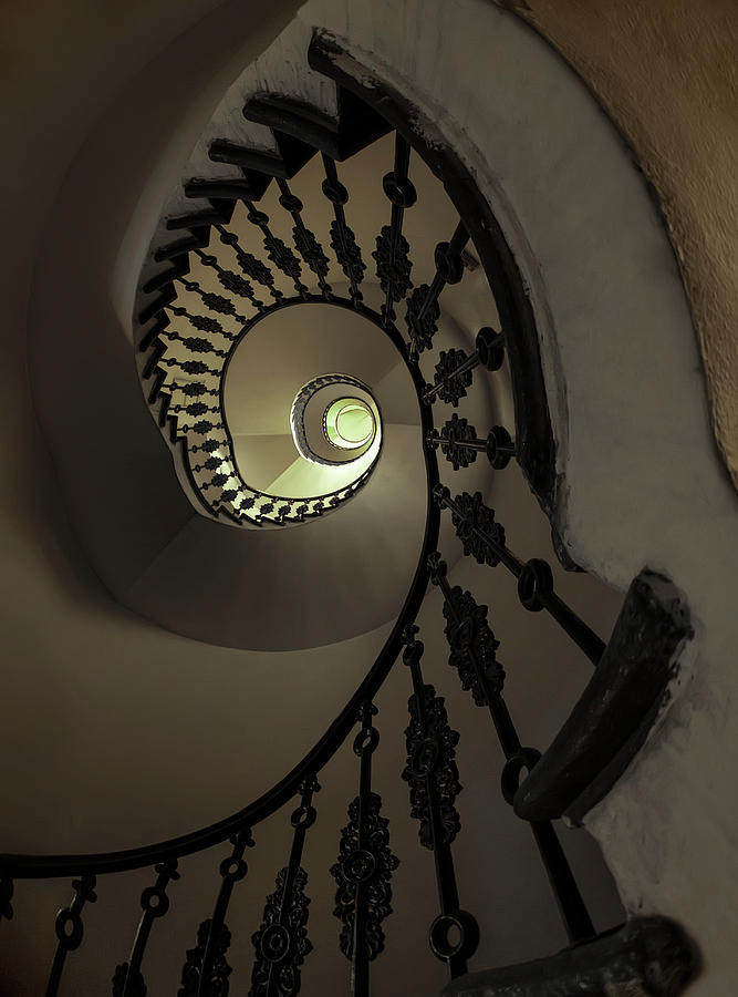 Spiral staircase in grey and golden tones Photograph by Jaroslaw Blaminsky