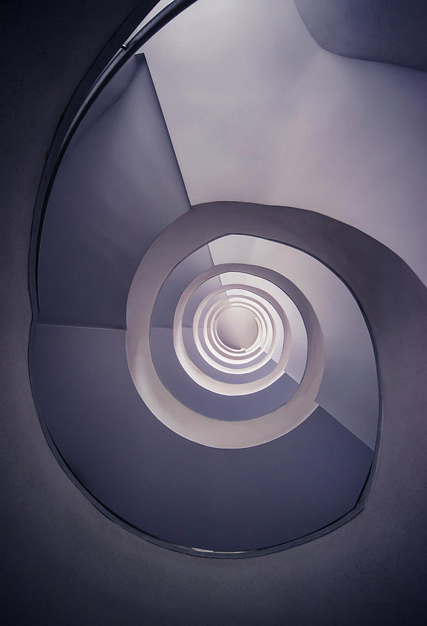 Architecture Photograph - Spiral staircase in plum tones by Jaroslaw Blaminsky