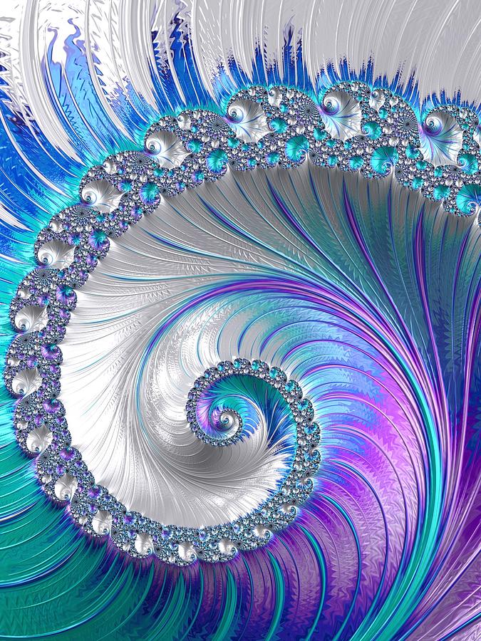Abstract Digital Art - Spiralling Fractal Spring by Mo Barton