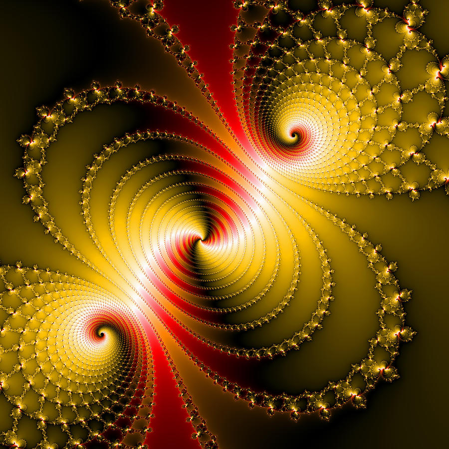Spirals yellow and red with glossy metal effect Digital Art by Matthias Hauser