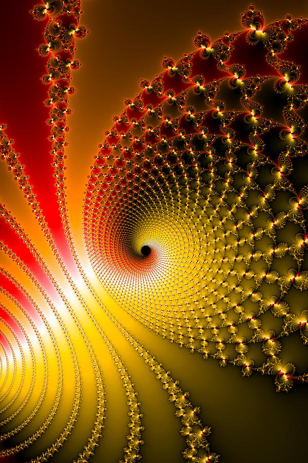 Spirals yellow golden red fractal art Digital Art by Matthias Hauser
