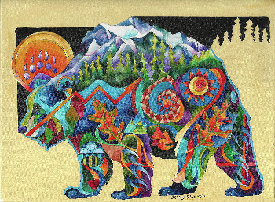 Bear Painting - Spirit Bear Totem by Sherry Shipley