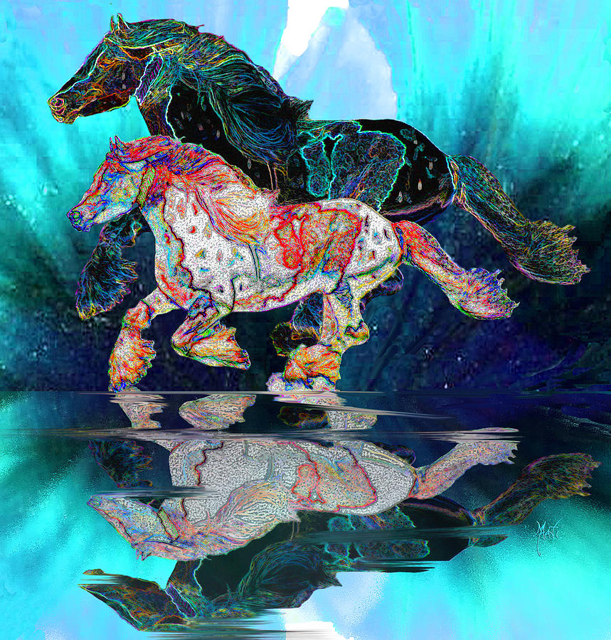 Spirit Horse II Leopard Gypsy Vanner Blue Ice Mixed Media by Michele Avanti