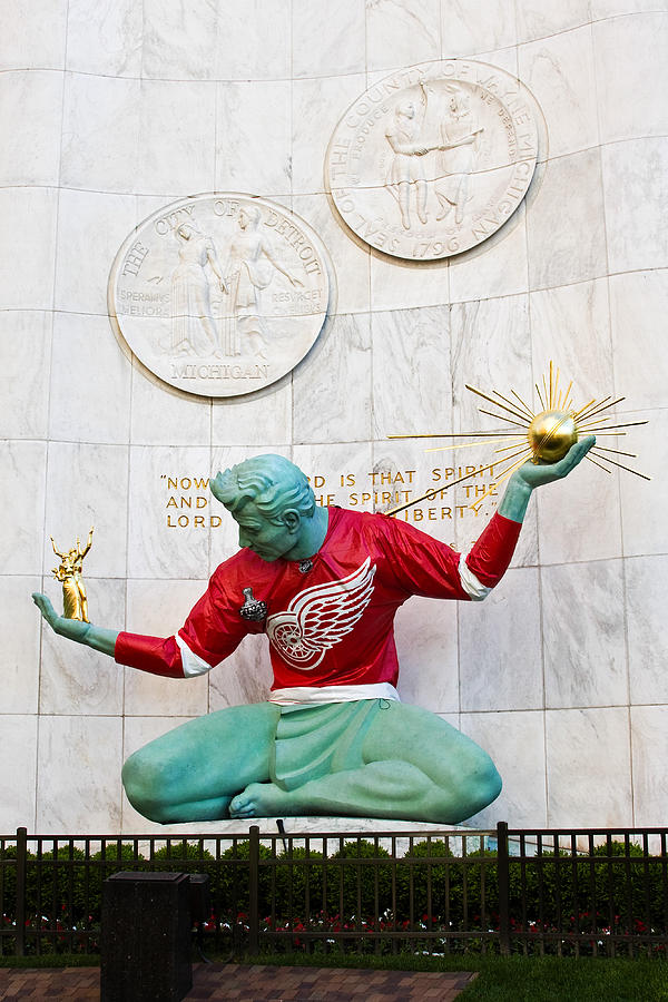 Spirit Of Detroit In Red Wing Jersey Photograph by James Marvin Phelps