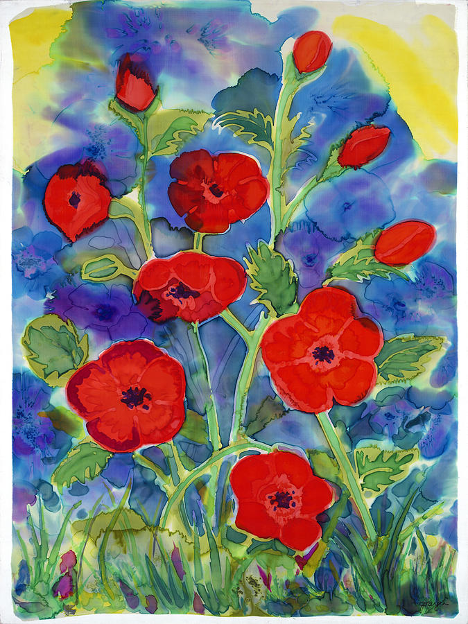 Primary Colors Painting - Spirited Poppies by Jill Targer