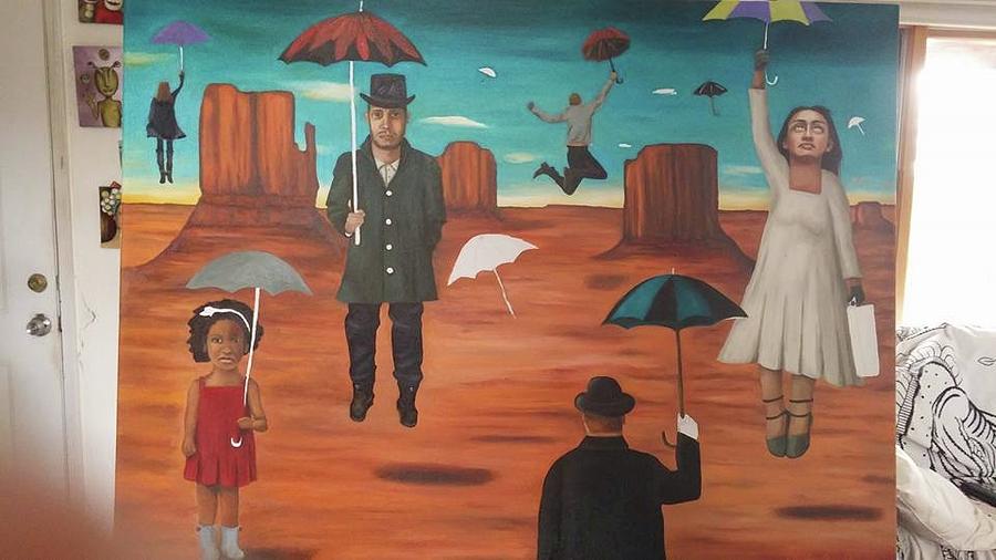 Spirits Of The Flying Umbrellas 3 wip Painting by Leah Saulnier The Painting Maniac