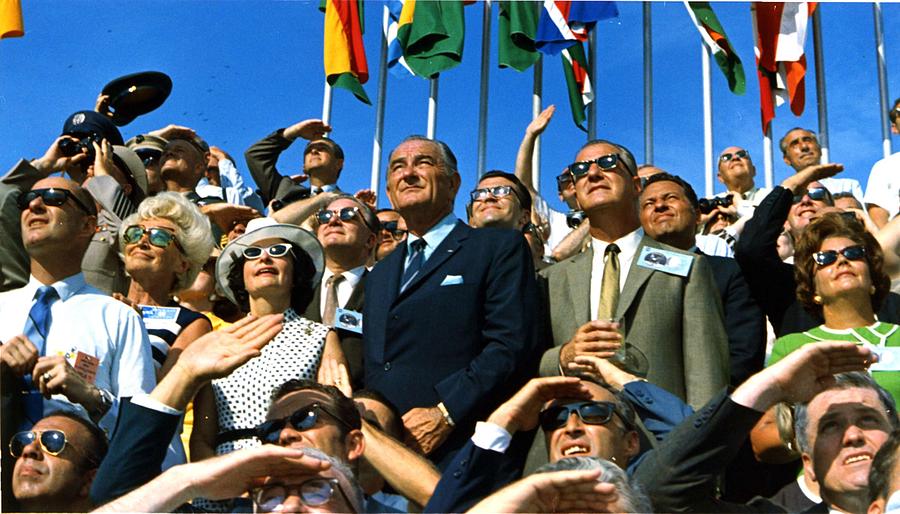 Spiro Agnew and Lyndon Johnson Watch the Apollo 11 Liftoff Painting by Celestial Images