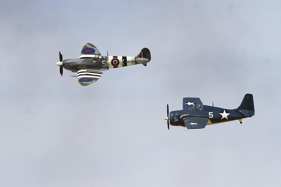 Airplane Photograph - Spitfire and Wildcat by Shoal Hollingsworth