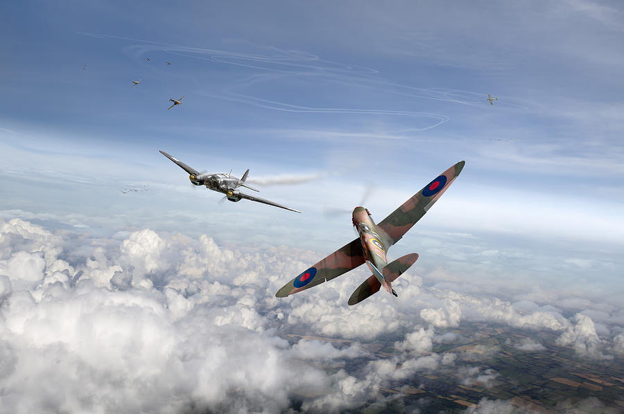 Spitfire attacking Heinkel bomber Photograph by Gary Eason
