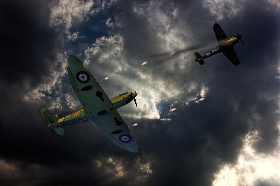 Supermarine Spitfire Photograph - Spitfire dogfight by Thanet Photos
