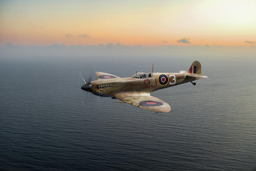 Spitfire EN152 over Gulf of Tunis  Photograph by Gary Eason