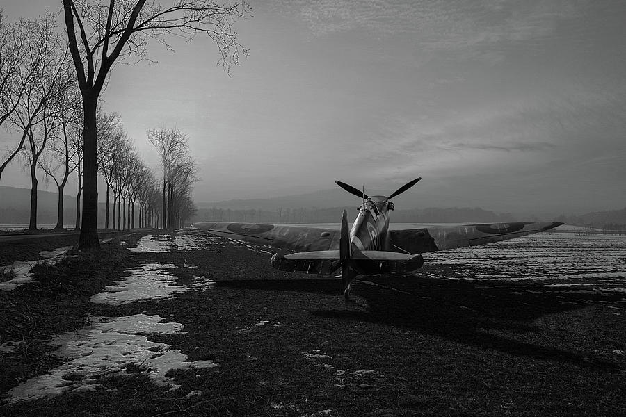 Spitfire in winter black and white version Photograph by Gary Eason
