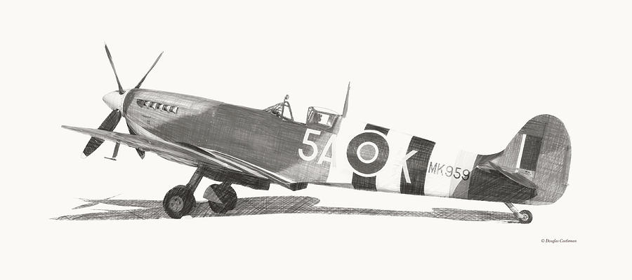 Spitfire Mark IX Drawing Digital Art by Douglas Castleman