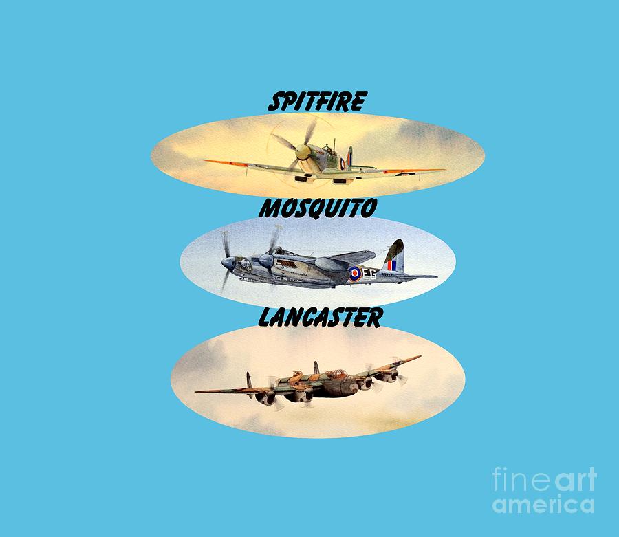 Supermarine Spitfire Painting - Spitfire Mosquito Lancaster Aircraft With Name Banners by Bill Holkham