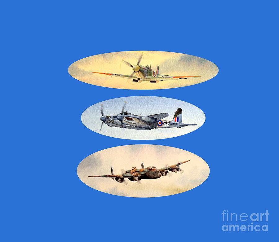 Spitfire Mosquito Lancaster Collage Painting by Bill Holkham