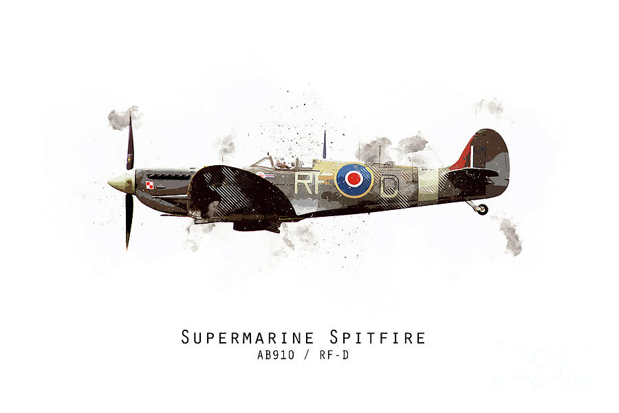 Spitfire Sketch - AB910_RFD Digital Art by Airpower Art
