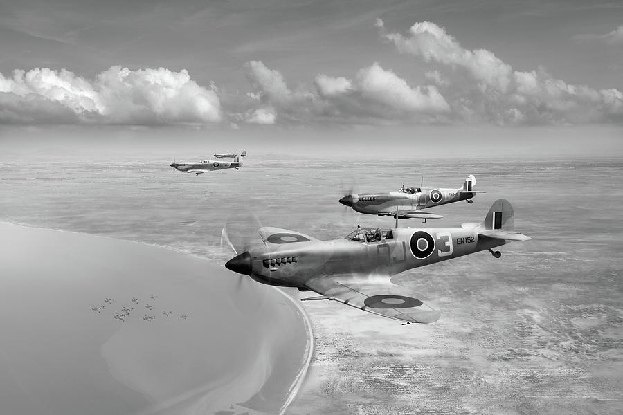 Spitfires over Tunisia black and white version Photograph by Gary Eason