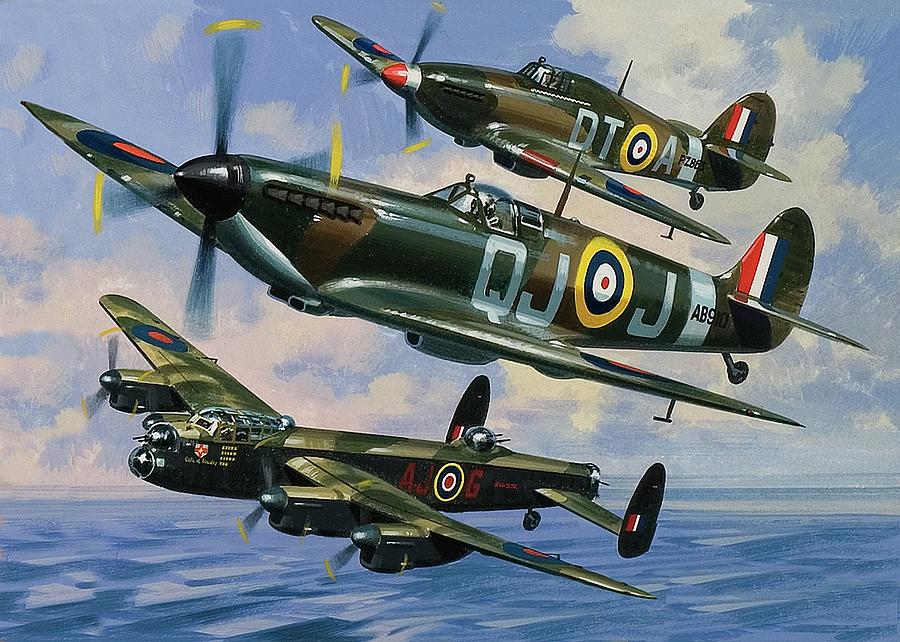 Spitfires Painting by Wilf Hardy