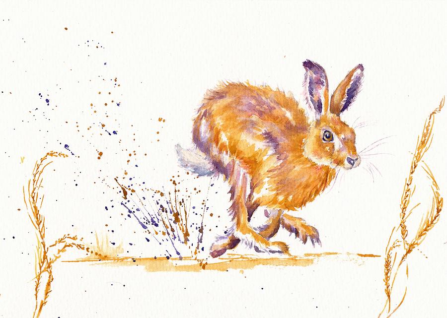 Nature Painting - Splash - Sprinting Hare by Debra Hall