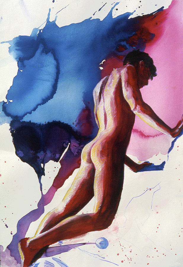 Male Figure Painting - Splash of Blue by Rene Capone