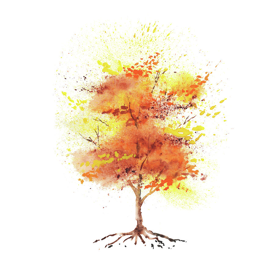 Splash Of Fall Watercolor Tree Painting